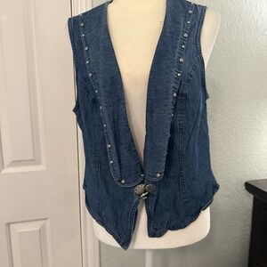 STONEBRIDGE Vintage Denim Vest Embroidery Studs Western Cowgirl Southwest Sz XL
